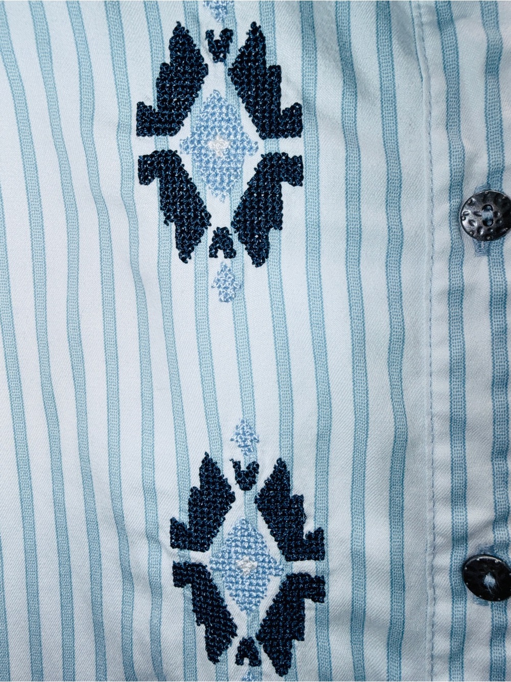 Super Soft White & Blue Striped Lyocell Button-Up Shirt with Navy Embroidery 🛳️ - Picture 2 of 7